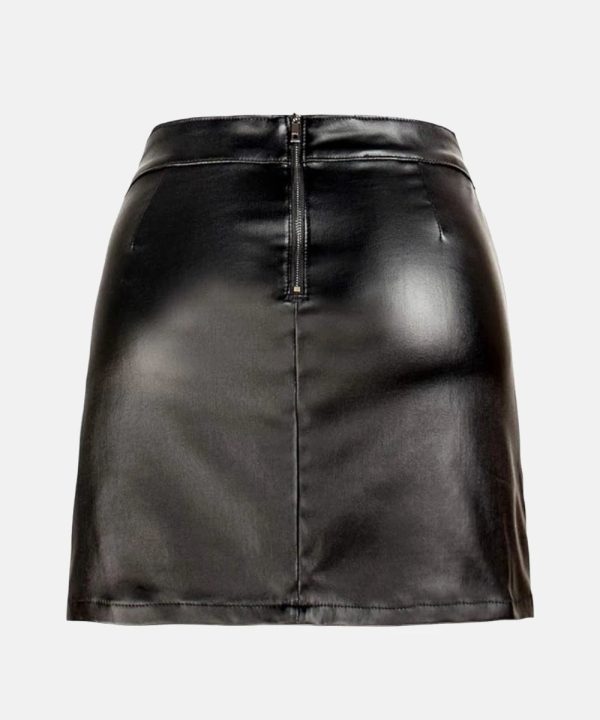 Women's Stretch Faux Leather Skirt High Waist Split Mini Bodycon Pencil Skirt