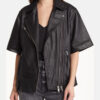 Womens Vintage Premium Short Sleeve Leather Motorcycle Jacket