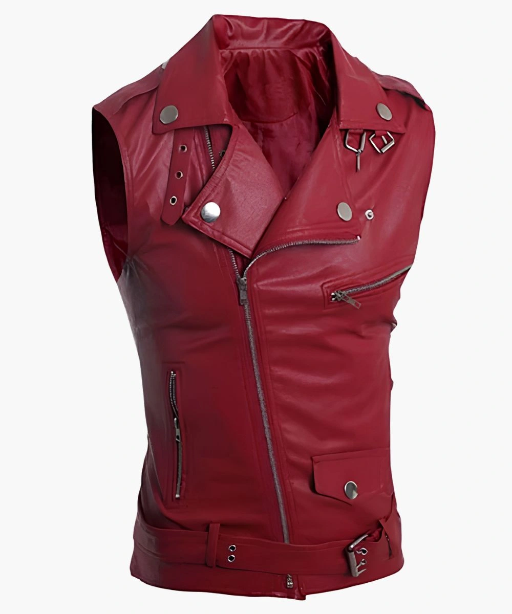 Women's Biker Maroon Leather Vest