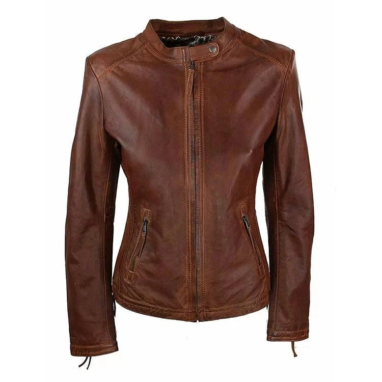 Women's Brown Biker Vintage Leather Jacket