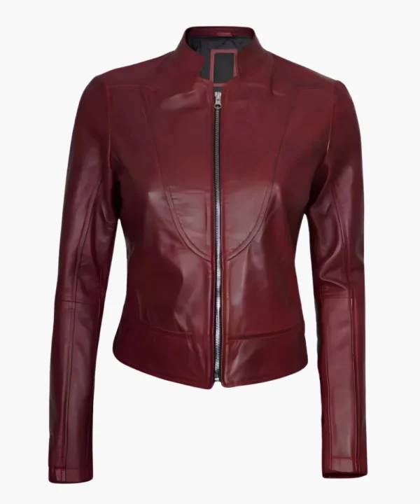 Women's Classic Maroon Motorcycle Biker Leather Jacket