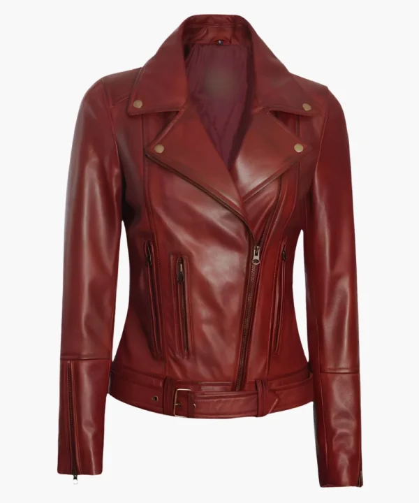 Women's Maroon Biker Stylish Leather Jacket
