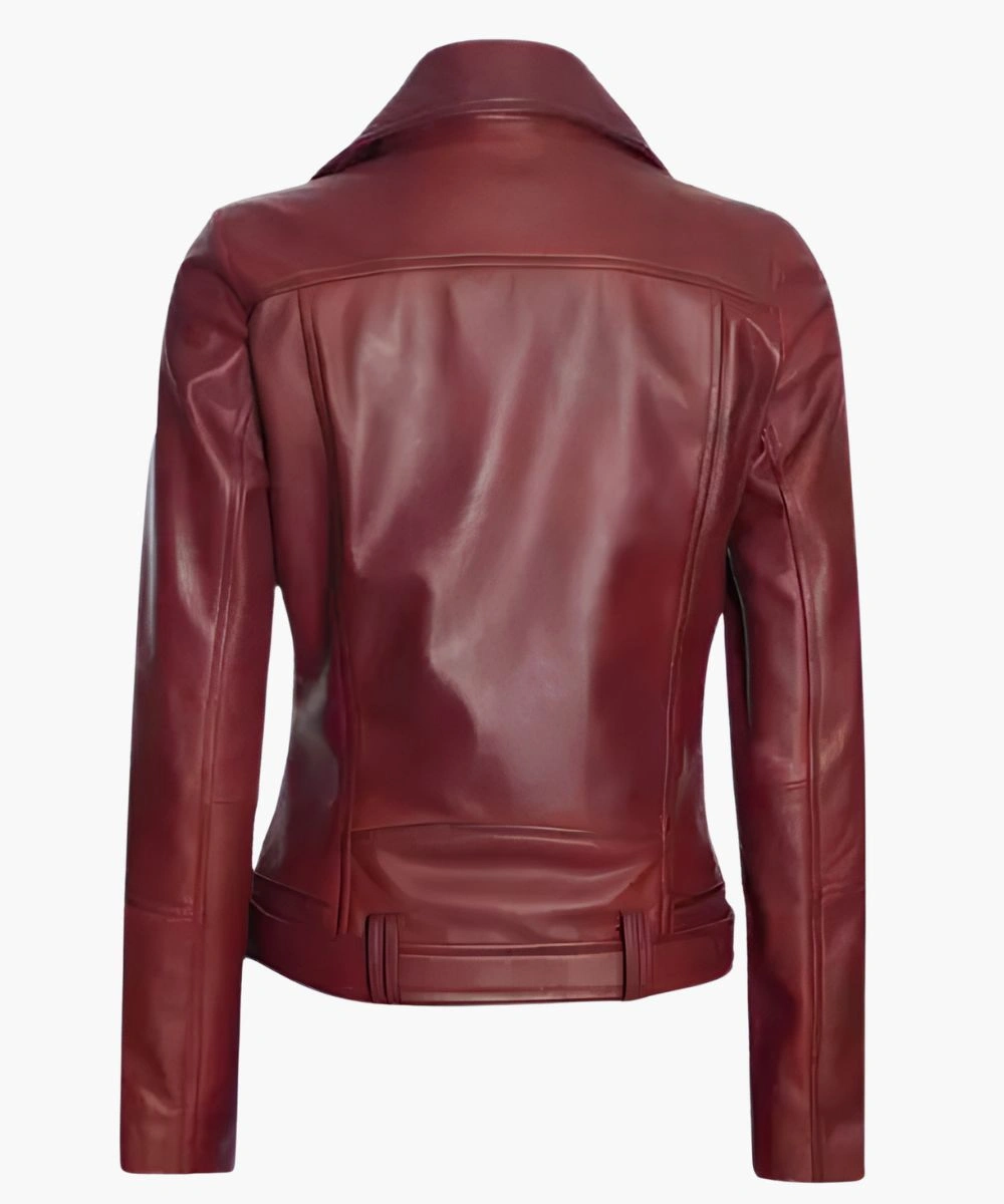 Women's Stylish Biker Leather Jacket Maroon