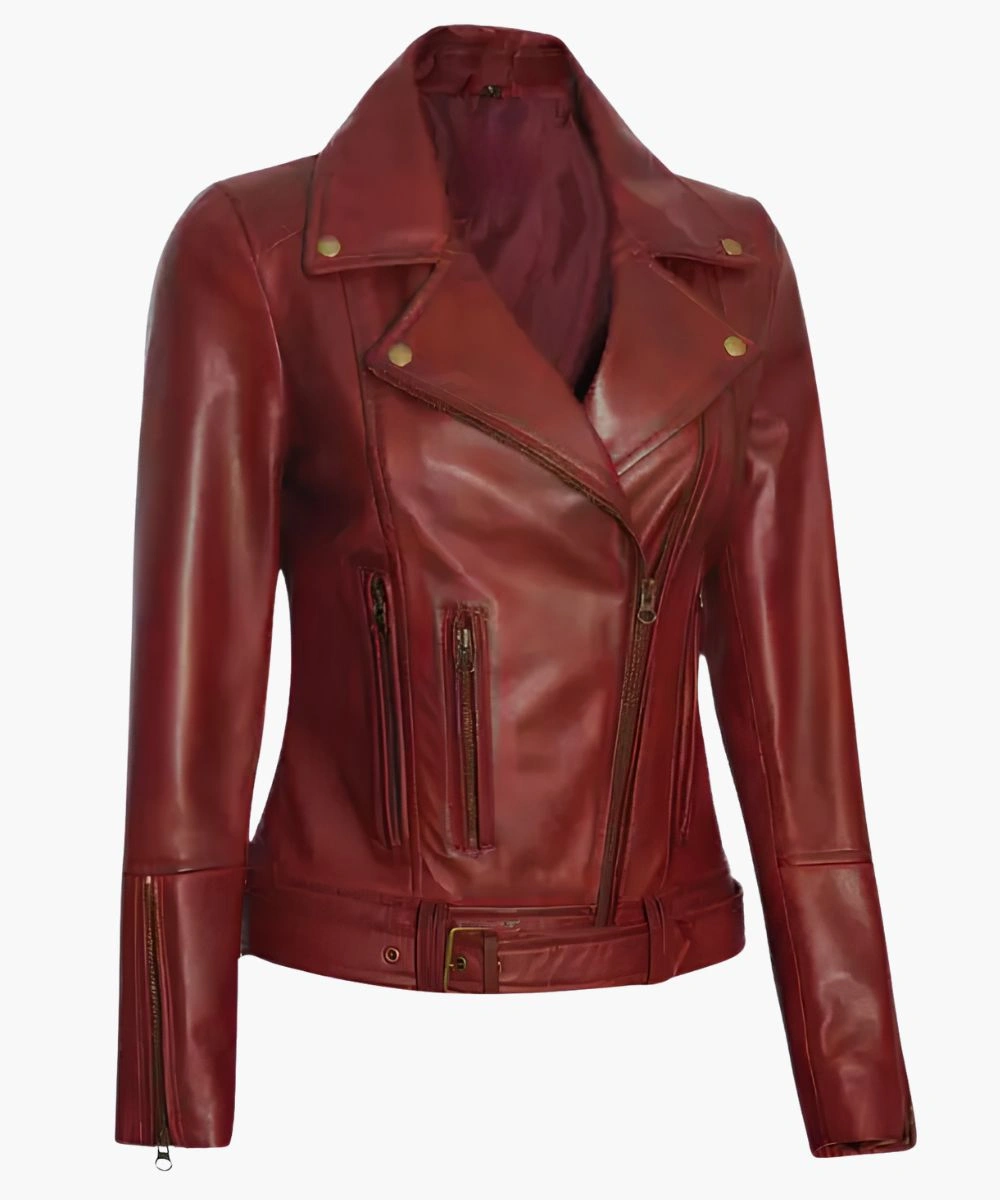 Women's Stylish Maroon Biker Leather Jacket