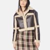 Womens Chocolate Leather Crop Shearling Jacket