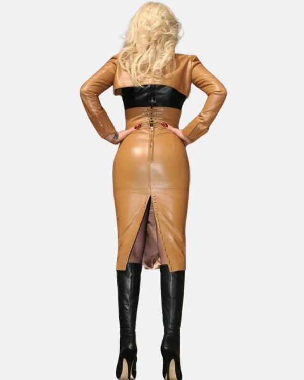 WomensHandmadeLambskinTanLeatherSkirt
