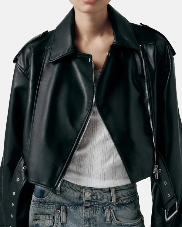 Zara Leather Effect Cropped Biker Jacket