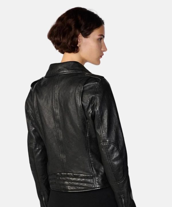 Zoe Motorcycle Black Leather Jacket With Fur Collar