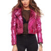 Women Pink Halloween Pink Leather Jacket