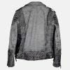 Smoke Biker Grey Quilted Weathered Leather Motorcycle Jacket