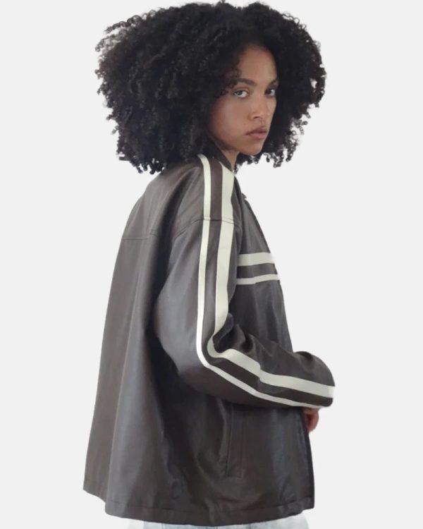 womenPUChocolateIvoryStripeJacket