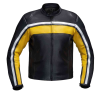 Men Black & Yellow Biker Leather Jacket with White Line