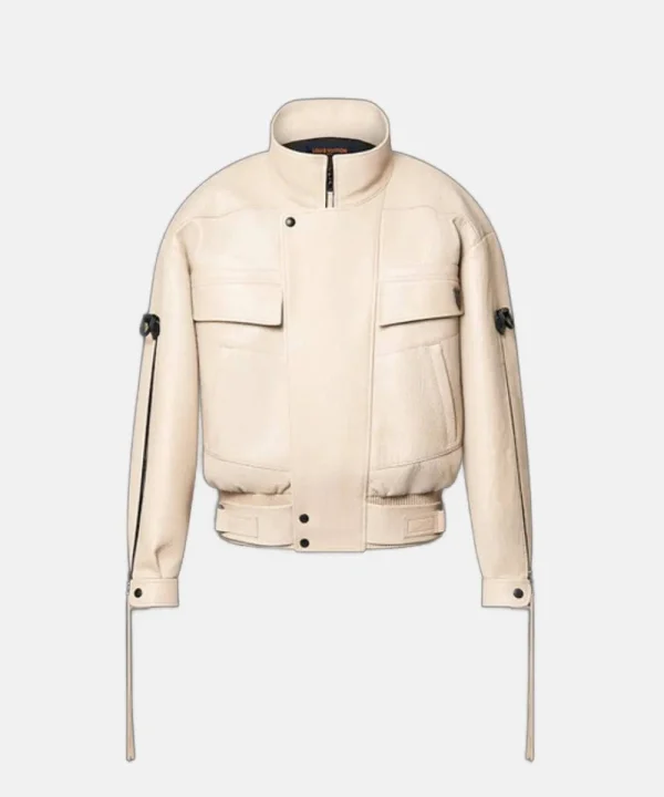 The Voice Season 27 Cynthia Erivo Beige Oversized Leather Zipper Jacket