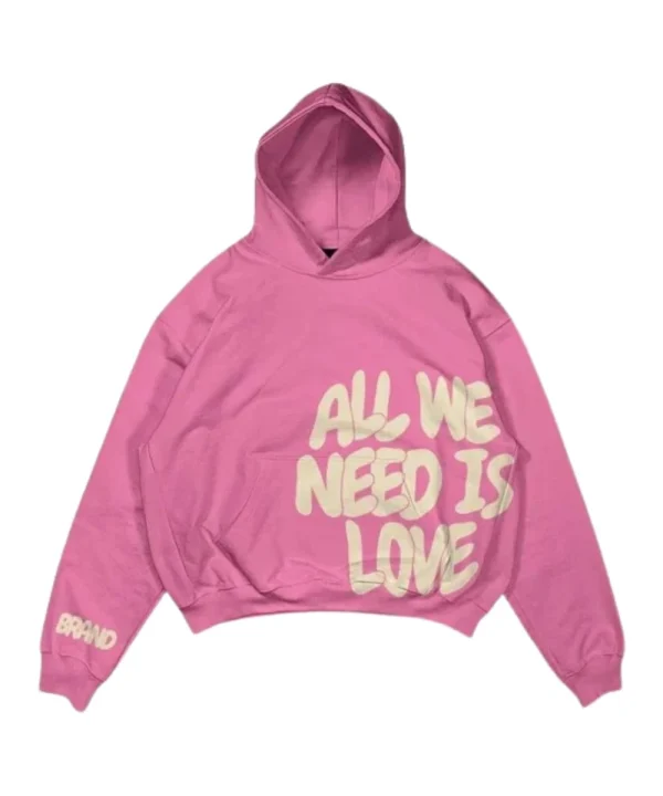 Womens All We Need Is Love Pullover Oversized Pink Hoodie