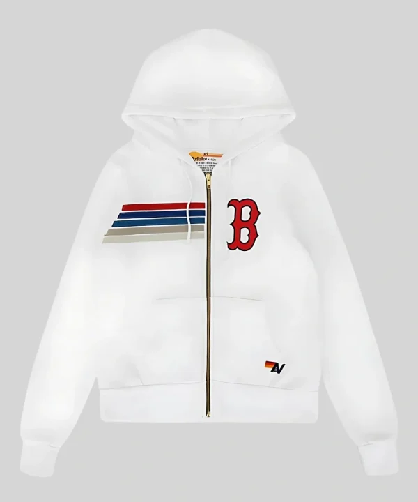 MLB Aviator Nation x Red Sox 5 Stripe White Zipper Hoodie Unisex