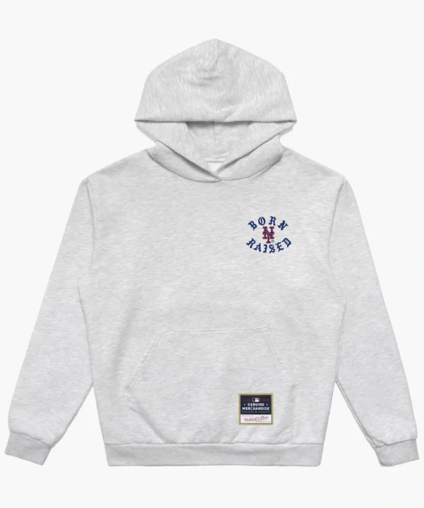 Men's New York Mets Mitchell & Ness Heather Grey Born X Raised in New York Town Hoodie