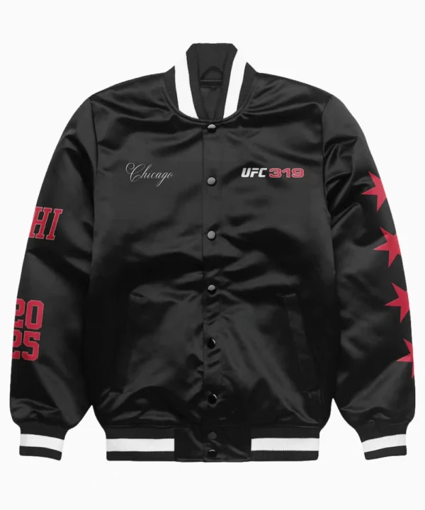 UFC 319 Windy City Chicago 2025 Black Satin Varsity Jacket Unisex