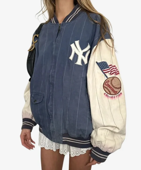 Womens Vintage New York Yankees Zip Up Jacket Blue And White