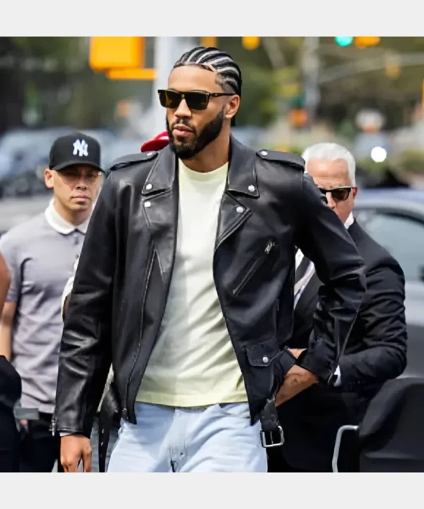 2025 Jayson Tatum Black Leather Jacket