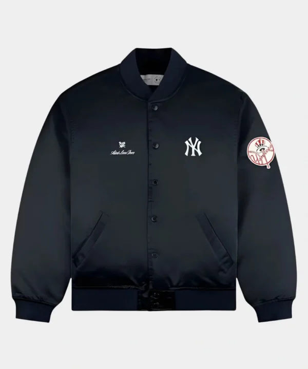 Aimé Leon Dore x New York Yankees Satin Varsity Bomber Jacket Navy Blue