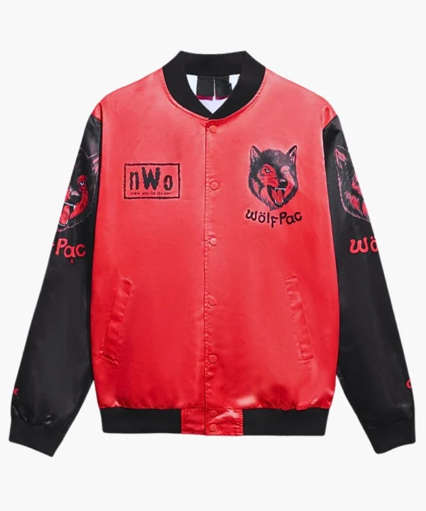 Chalk Line Black nWo Wolfpac Fanimation Full-Snap Satin Bomber Jacket
