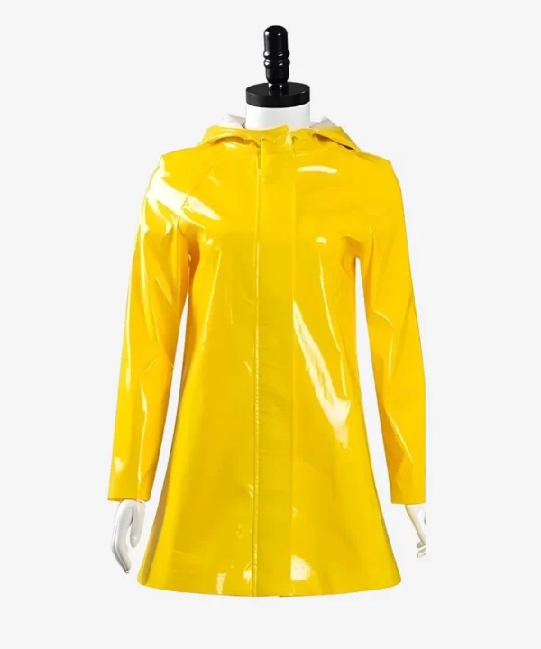 Coraline Jones Yellow Hooded Leather Rain Coat Jacket