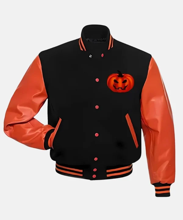 Happy Halloween Letterman Jacket Black And Orange