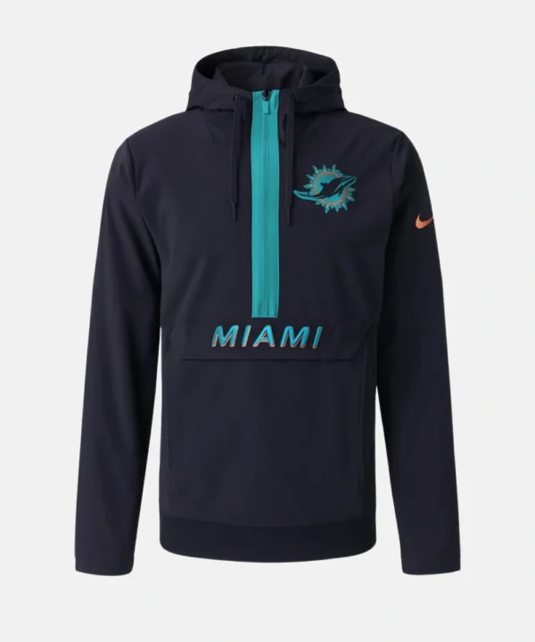 Nike Miami Dolphins 2025 Rivalries Sideline Anorak Half-Zip Hoodie Jacket Blue