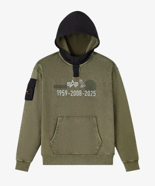 October's Very Own x Alpha Industries Garment Dyed Hoodie Olive Green
