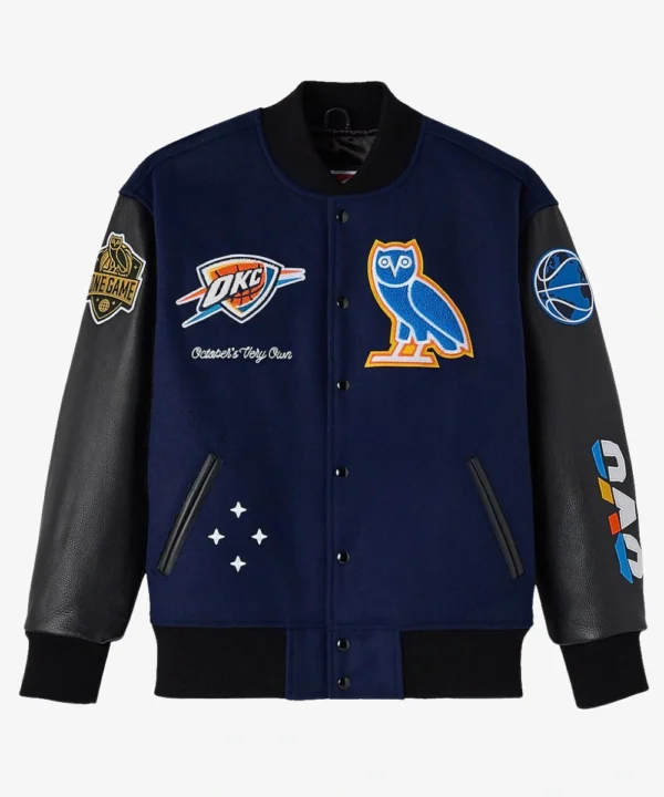Oklahoma City Thunder OVO x NBA Navy Varsity Jacket