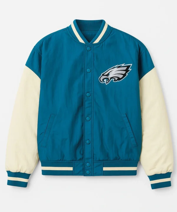 Terez Philadelphia Eagles Midnight Green & White Bomber Jacket For Women's