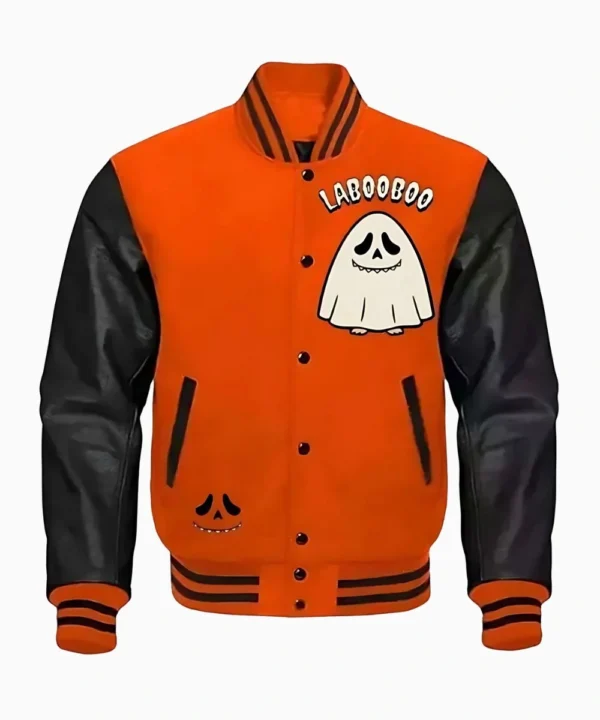 Unisex Halloween Ghostface x Labooboo Varsity Bomber Jacket Orange and Black