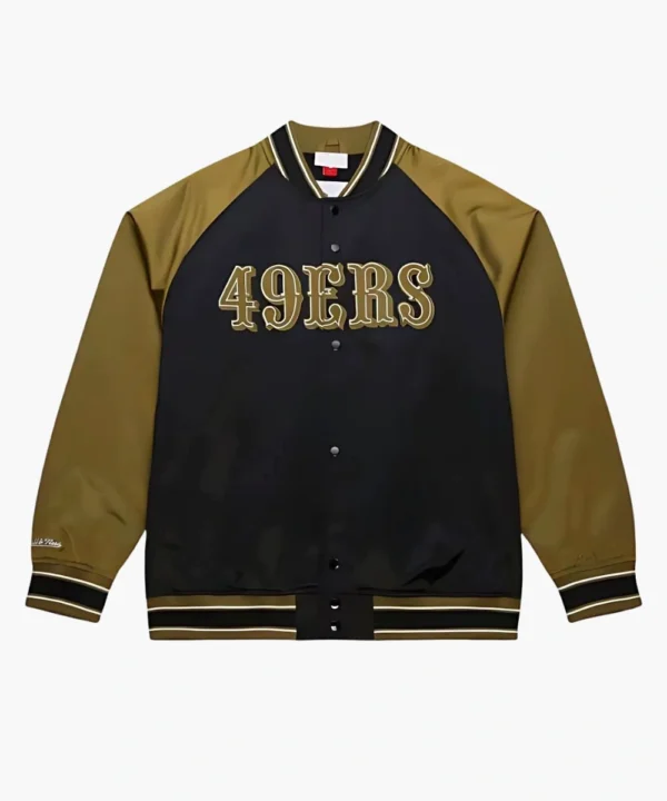 Unisex Mitchell & Ness San Francisco 49ers Vintage Logo Double Clutch Satin Raglan Full-Snap Jacket Black And Olive