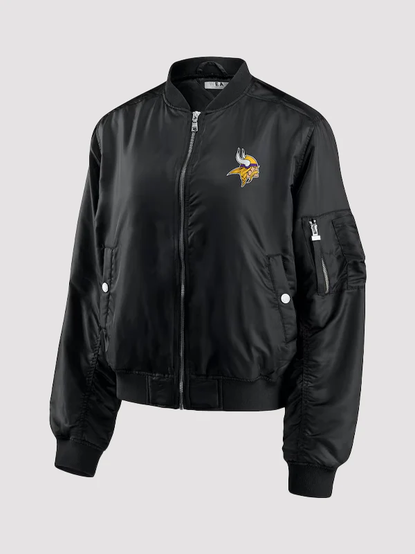 Women's Minnesota Vikings Zip-up Black Bomber Jacket 