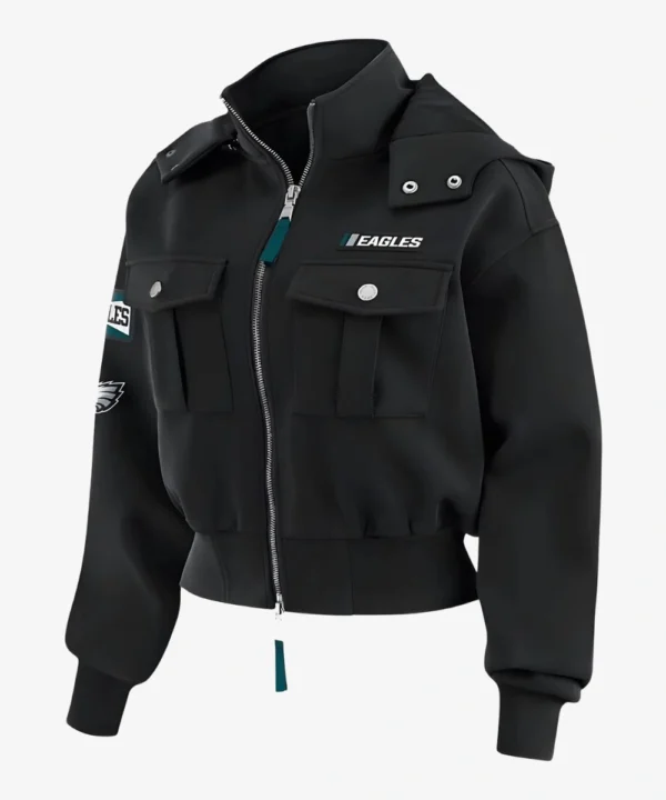 Women's Philadelphia Eagles Wear By Erin Andrews Patch Pocket Black Bomber Jacket