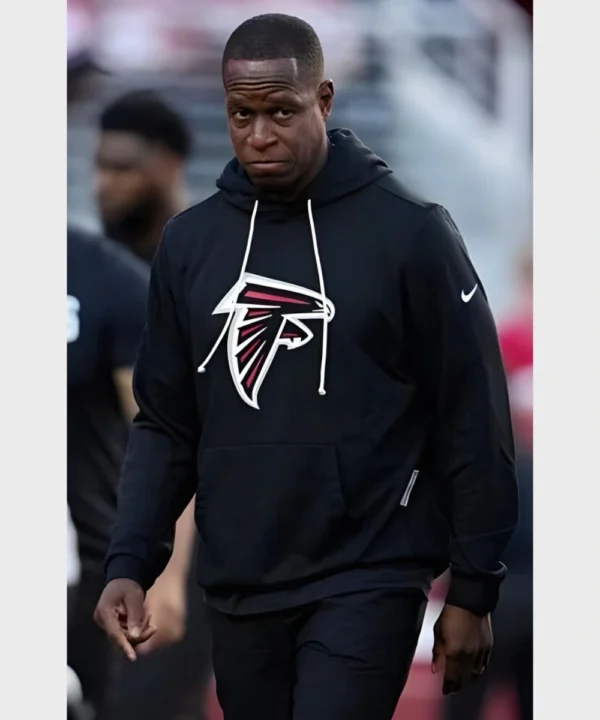 American Football Coach Raheem Morris 2025 Atlanta Falcons Sideline Fleece Black Pullover Hoodie