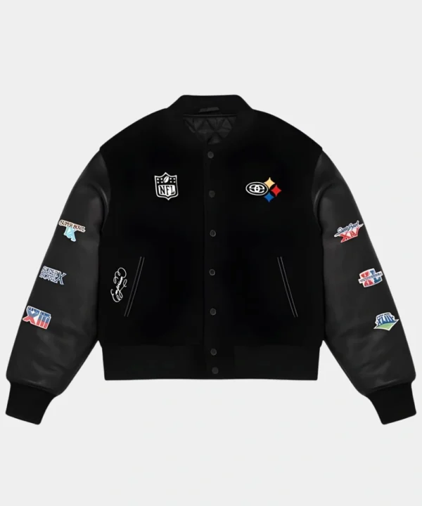 Emporium x Steelers Leather Varsity Jacket Black