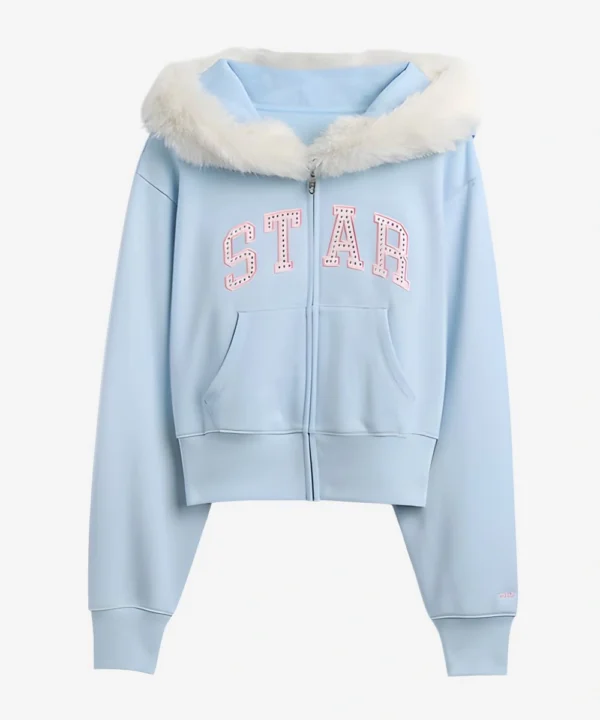 Gap x Sandy Liang Vegan Fur-Trim Crop Zip Hoodie