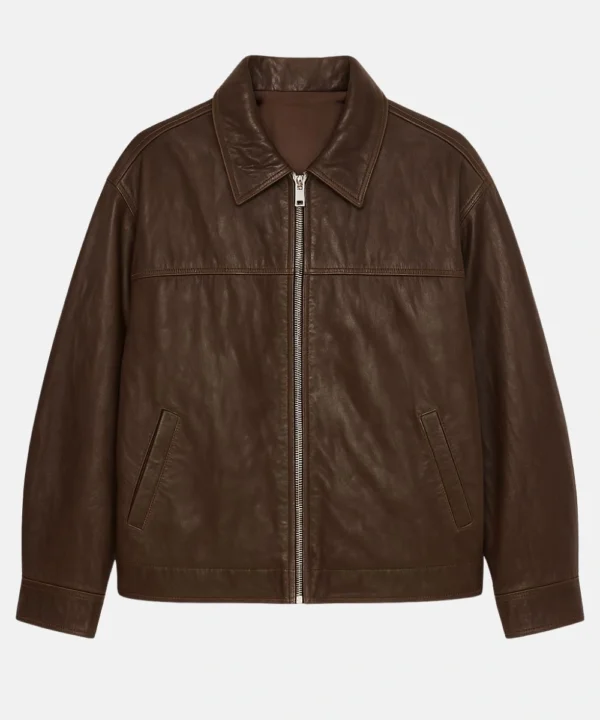 Lamarque Theia Oversized Leather Bomber Jacket In Dark Brown