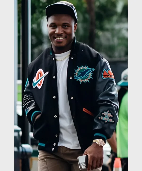 Malik Washington Rivalries Miami Dolphins Varsity Bomber Jacket Black
