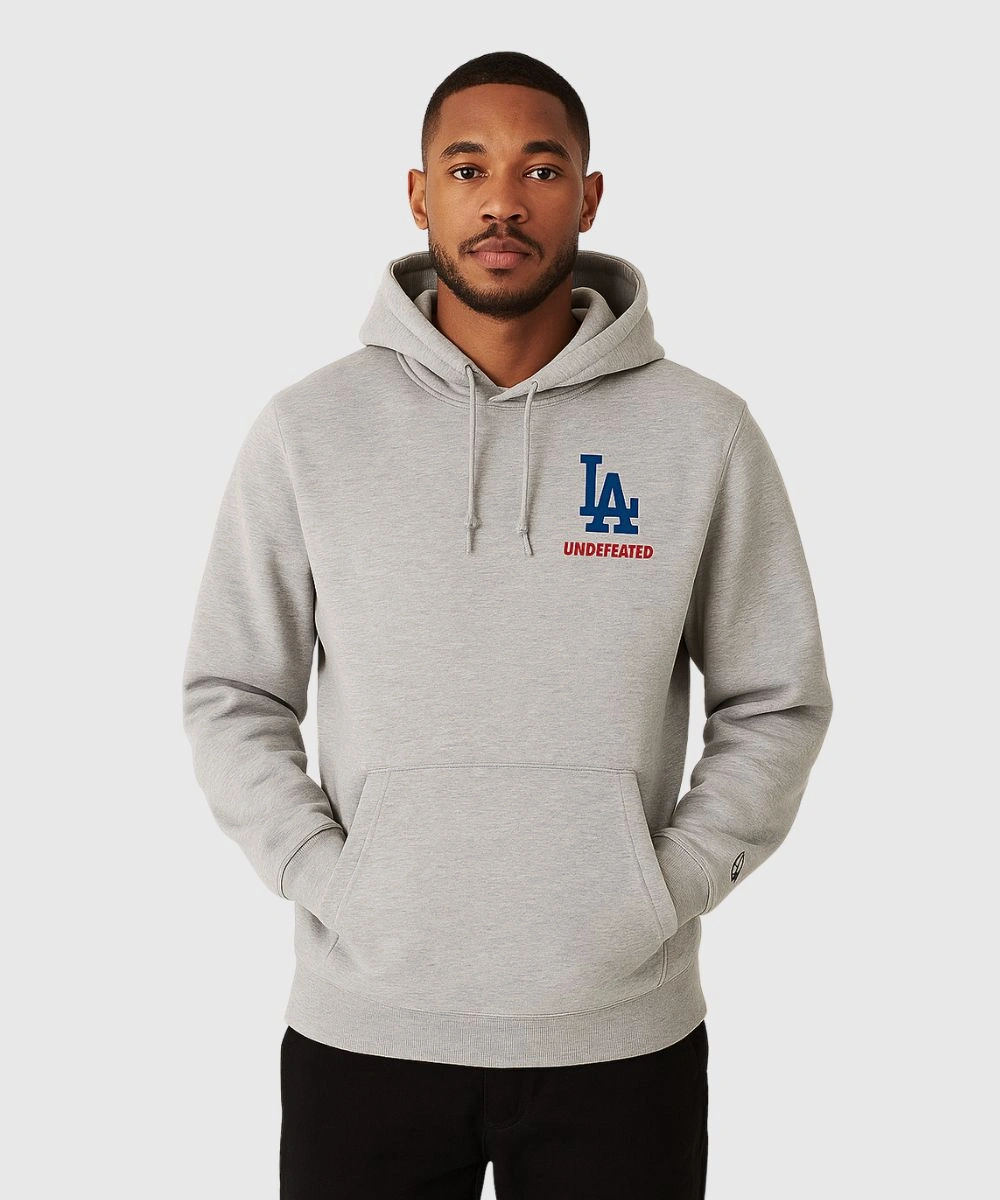 Mens Undefeated x NE x Dodgers Stacked Logo Hoodie Grey