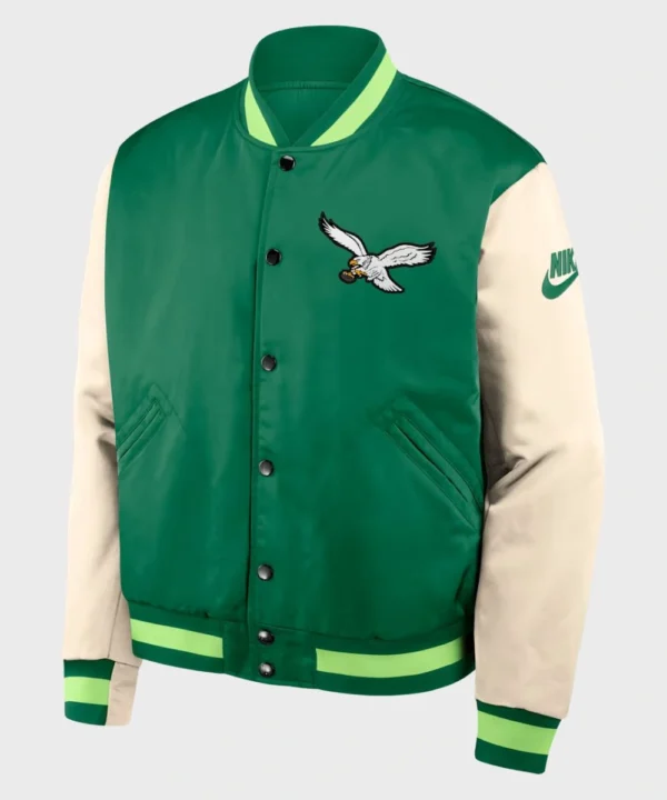 Philadelphia Eagles Nike Kelly Green / Cream Rewind Legacy Full-Snap Bomber Jacket