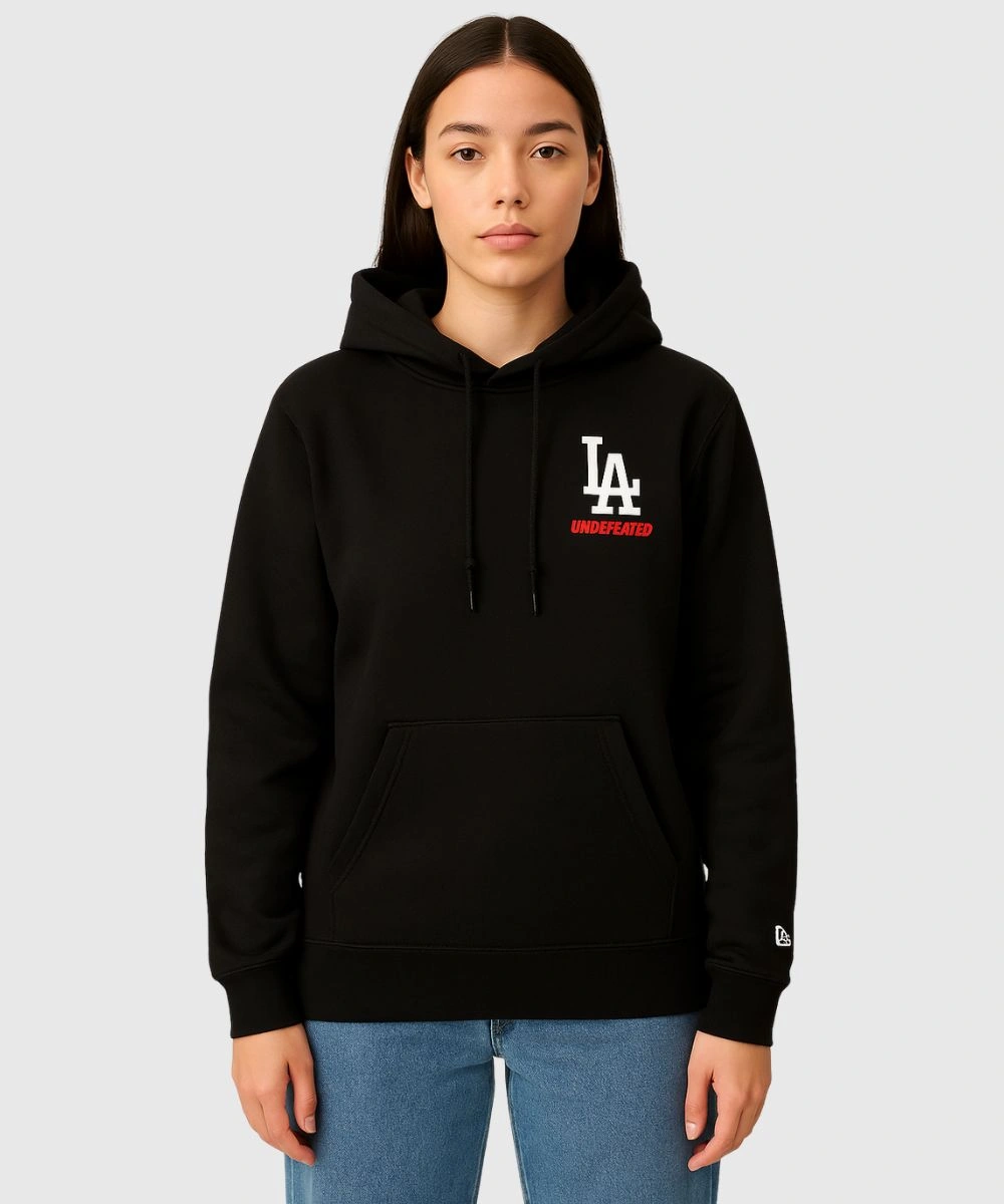 Womens Undefeated x NE x Dodgers Stacked Logo Hoodie Black