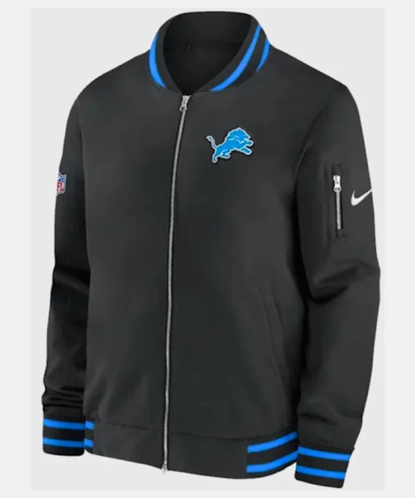 American Football 2025 Coach Dan Campbell Detroit Lions Sideline Black Bomber Jacket