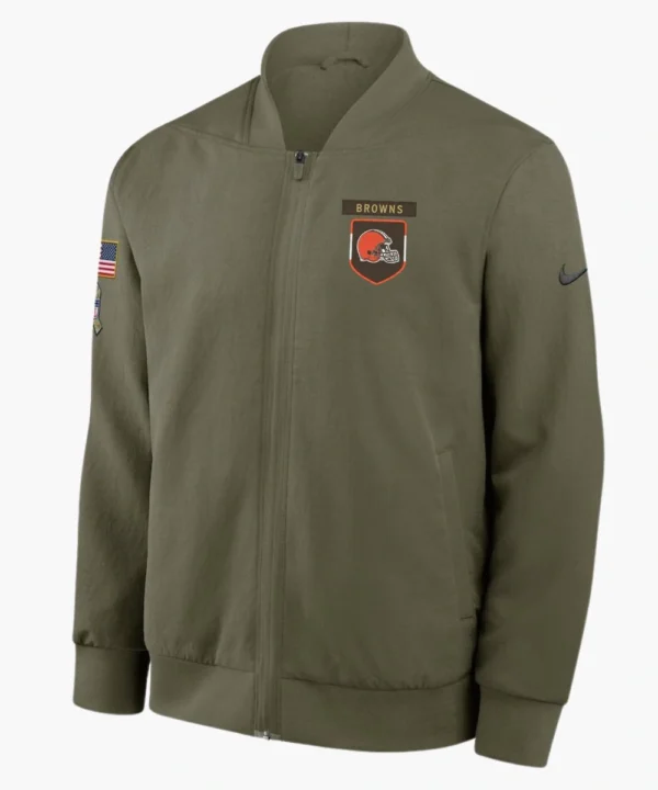 American Football Coach Kevin Stefanski Cleveland Browns 2025 Salute to Service Bomber Jacket Olive Green