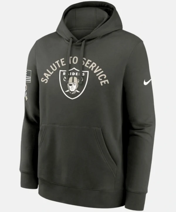 American Football Coach Pete Carroll Las Vegas Raiders Salute to Service Black Sideline Arch Logo Pullover Fleece Hoodie