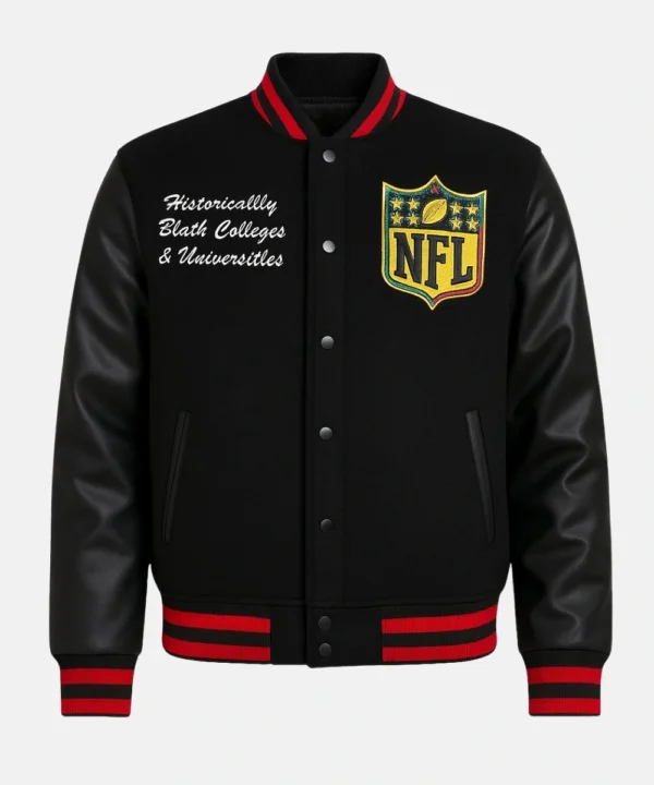 American Football Wide Receiver KhaDarel Hodge HBCU Embroidered NFL Shield & Pan-African College Patches Black Varsity Letterman Jacket