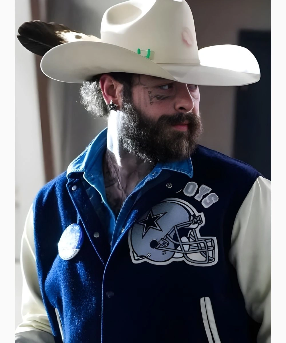 American Singer And Rapper Post Malone 2025 Thanksgiving Salvation Army Red Kettle Kickoff Dallas Cowboys Varsity Jacket
