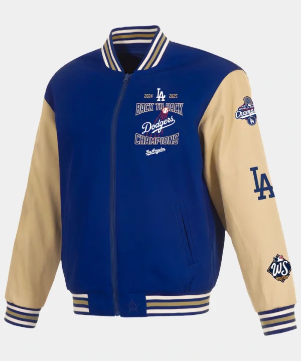 Los Angeles Dodgers JH Design Royal/Tan Back-To-Back World Series Champions Twill Full-Zip Jacket