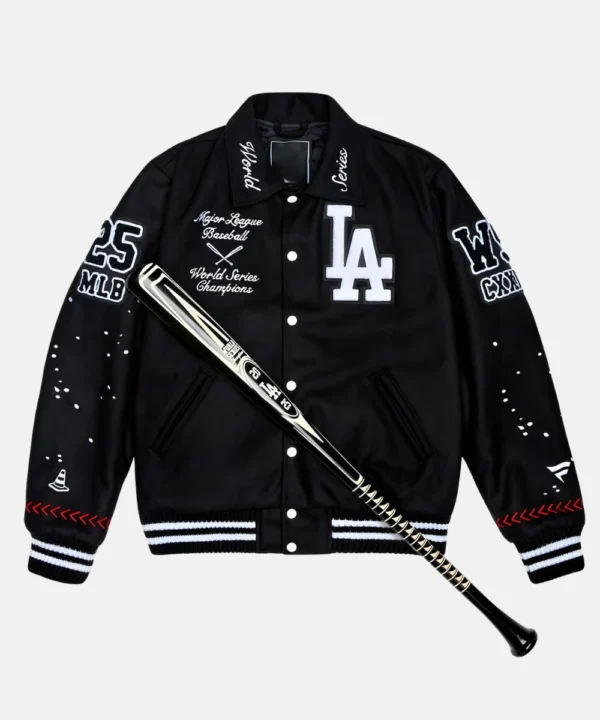 Los Angeles Dodgers Joshua Vides x Fanatics 2025 World Series Champions Limited Edition Full-Snap Varsity Jacket Black